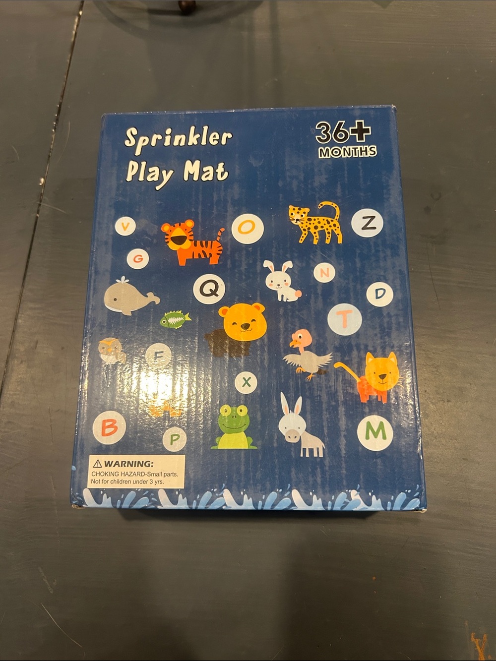 Sprinkler Play Mat for Kids - Blue Animal Alphabet Design